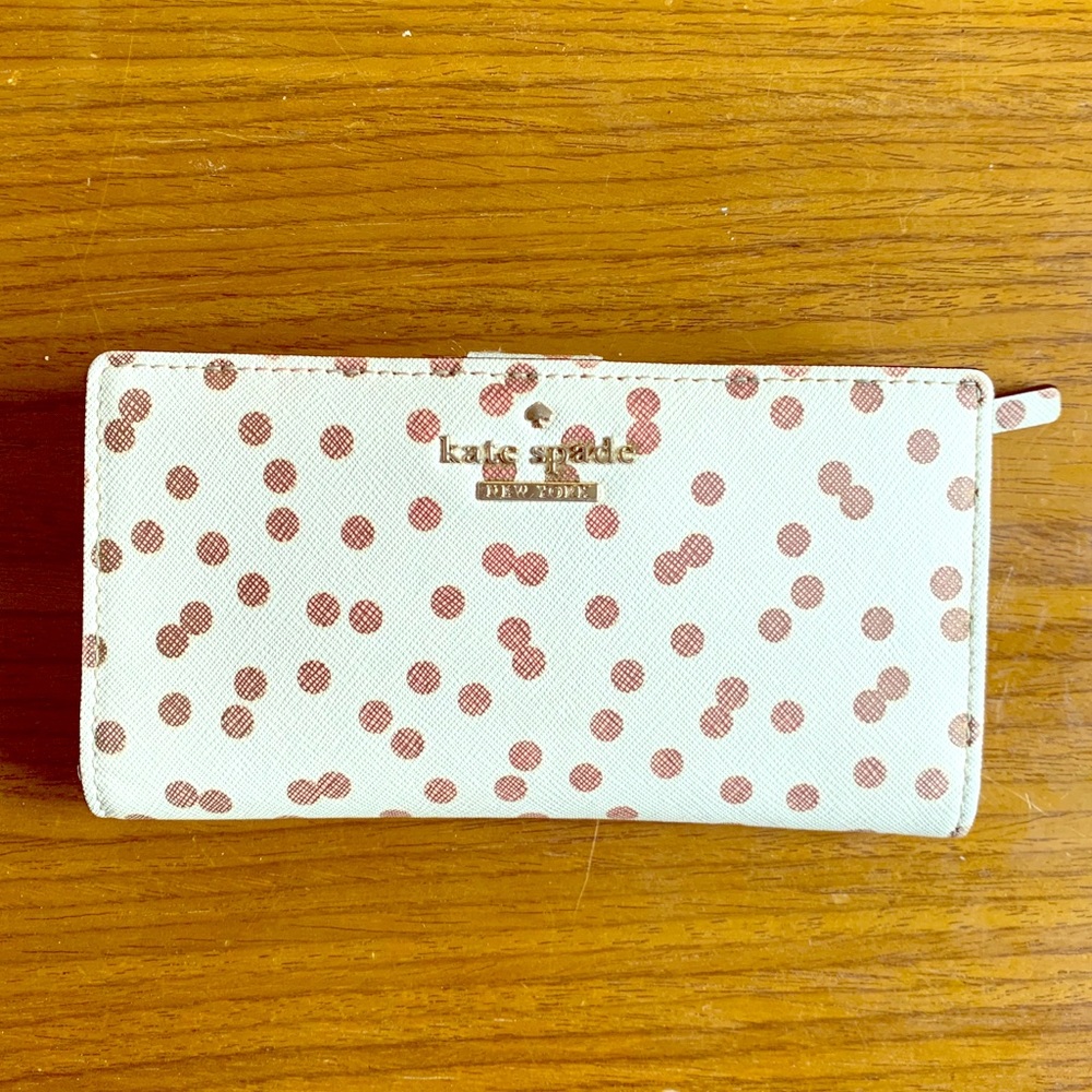 Kate Spade Dot Wallet. White with Gold Polka Dots